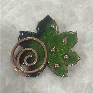 Matisse Renoir Vintage MCM Enameled Leaf Estate Jewelry Pin Modernist Brooch